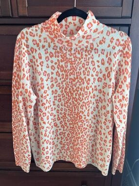 525 America 100% cashmere leopard print mock-neck pullover sweater size XL